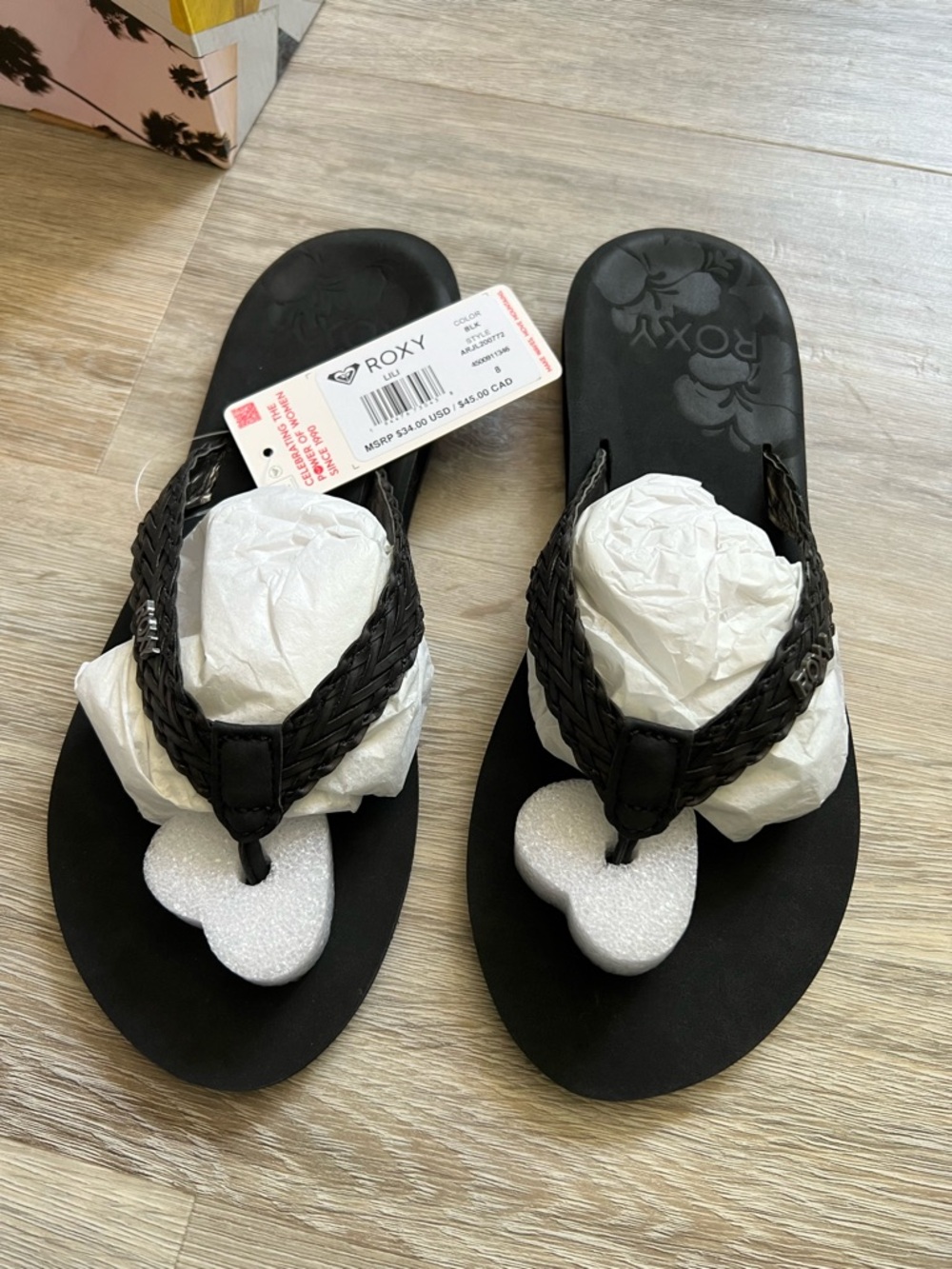 Roxy Black Braided Thong Flip Flops